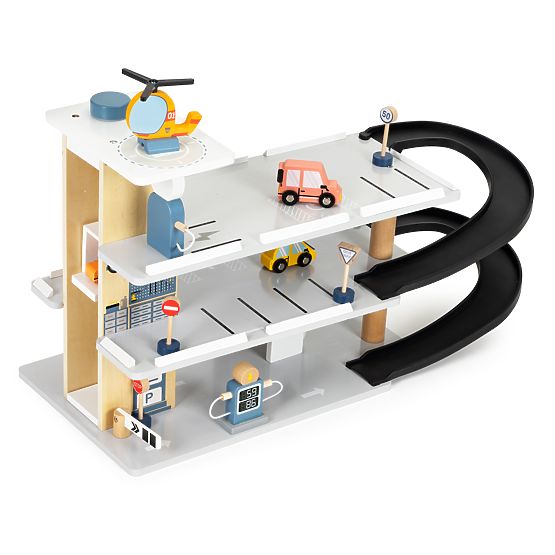 Large Wooden Garage with Elevator + Cars, Helicopter, Car Wash ECOTOYS