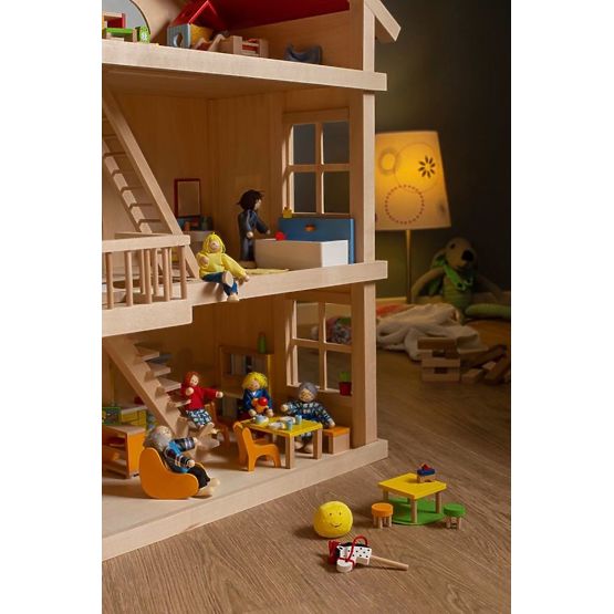 A large wooden doll house