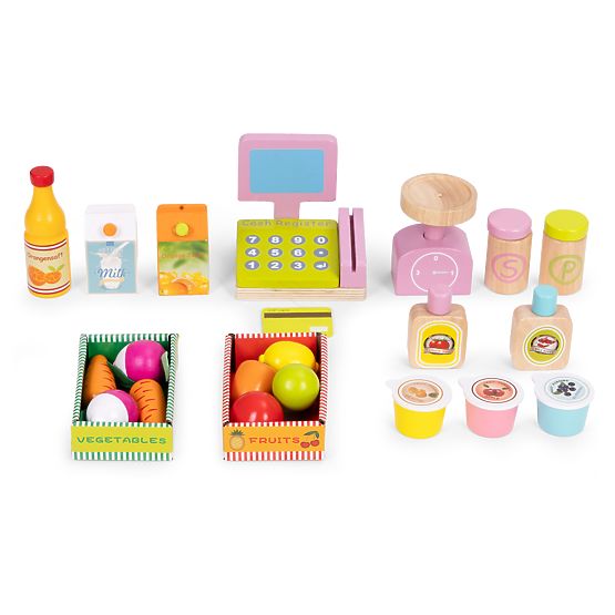 Large Wooden Stand for Children with Terminal and Scale Fruit Vegetables 20 Elements ECOTOYS