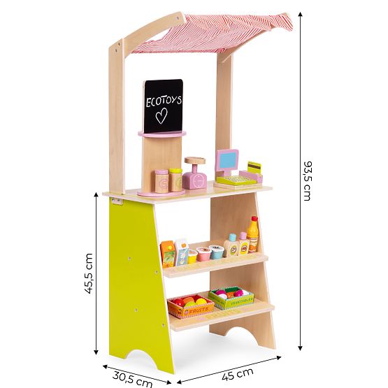 Large Wooden Stand for Children with Terminal and Scale Fruit Vegetables 20 Elements ECOTOYS