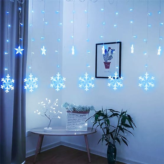 Light Chains Snowflakes and Stars Christmas Lighting Curtain 138LED