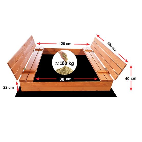 Closable Children's Sandbox with Benches - 120x120 cm