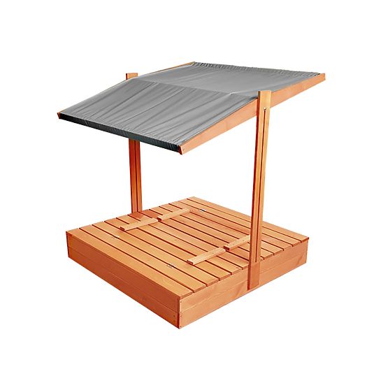 Closable Sandbox with Benches and Canopy 120 x 120 - Grey