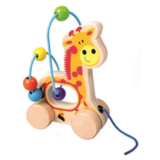 Magda riding giraffe with a motorized labyrinth