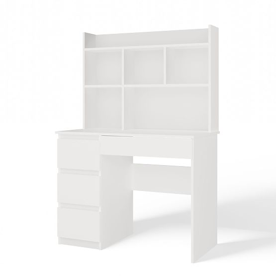 MIJAS Left Desk with Hutch Matte White 4 Drawers 4 Shelves for Office Room
