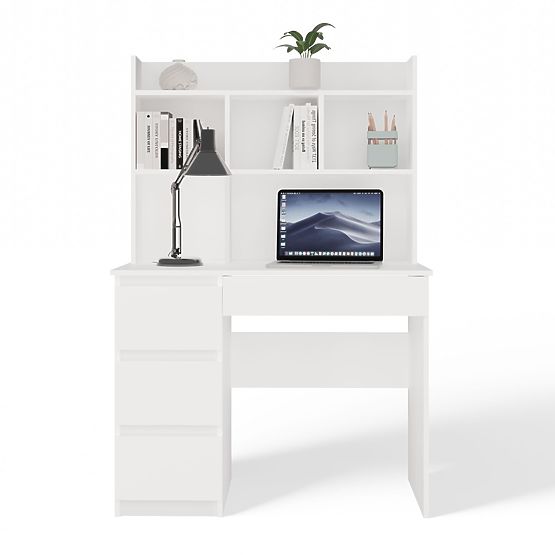 MIJAS Left Desk with Hutch Matte White 4 Drawers 4 Shelves for Office Room