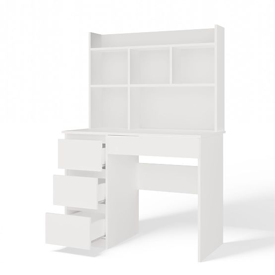 MIJAS Left Desk with Hutch Matte White 4 Drawers 4 Shelves for Office Room