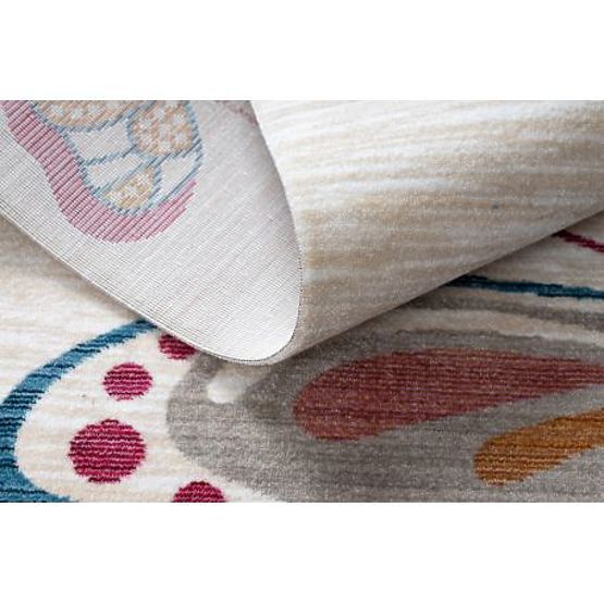 Modern Children's Rug TOYS 75326 BUTTERFLY, Irregular Shape, Cream, Red Fuchsia