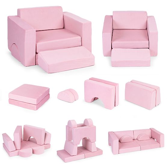 Modular Children's Armchair DIY 8 Soft Cushions Foldable - Pink ECOTOYS