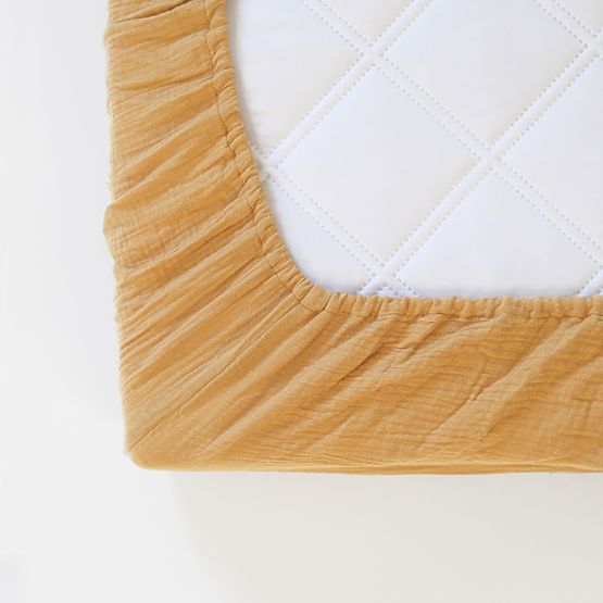 Muslin Fitted Sheet Ourbaby 160x80 cm - Mustard