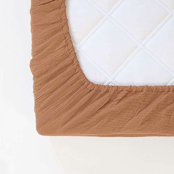 Muslin Fitted Sheet Ourbaby 160x80 cm - Toffee