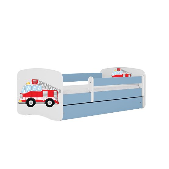 Children's Bed with Guardrail Ourbaby - Fire Truck - Blue