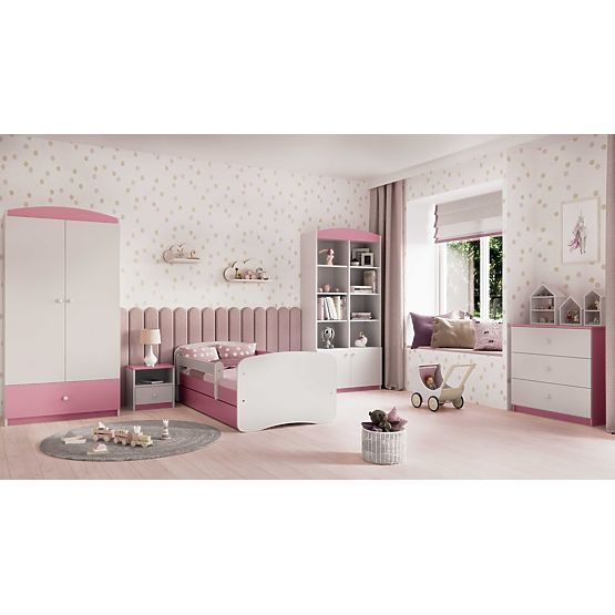 Children's Bed with Guardrail Ourbaby - Pink and White
