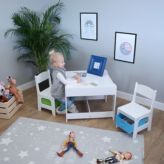 Ourbaby Children's Table with Chairs and Blue and Green Box