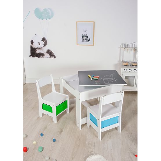 Ourbaby Children's Table with Chairs and Blue and Green Box