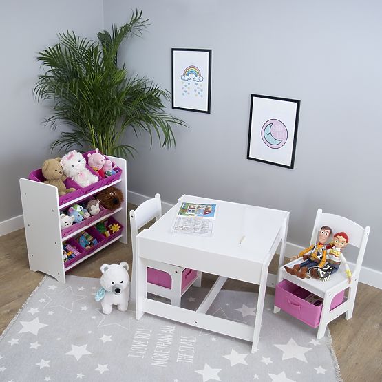 Ourbaby Children's Table with Chairs and Pink Boxes