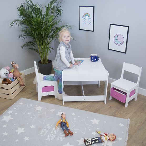 Ourbaby Children's Table with Chairs and Pink Boxes