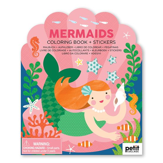 Petit Collage Coloring Book with Mermaid Stickers