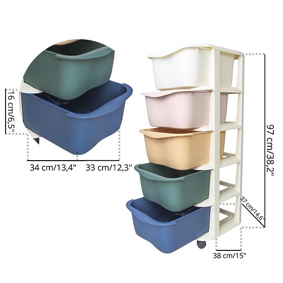 Plastic Shelf on Wheels for Children with Drawers