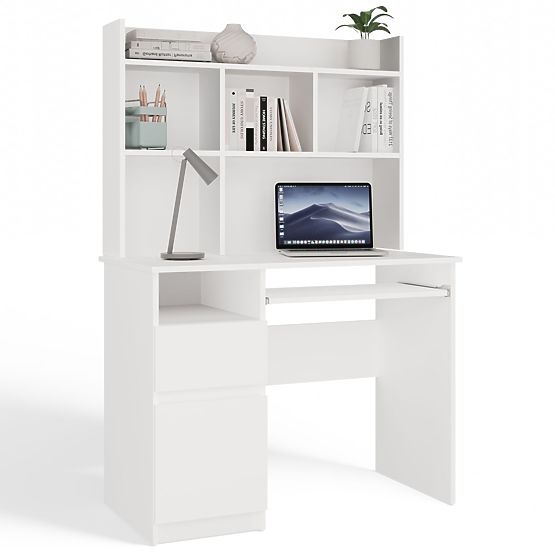 PORTO Left Desk with Top Matte White Drawer Shelves for Office Room