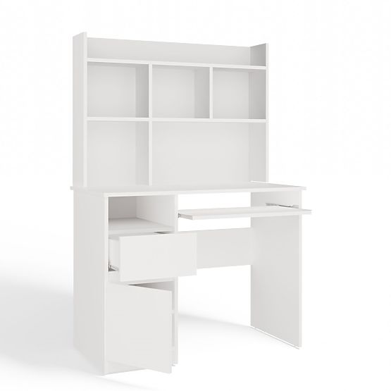 PORTO Left Desk with Top Matte White Drawer Shelves for Office Room