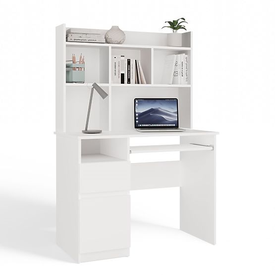 PORTO Left Desk with Top Matte White Drawer Shelves for Office Room