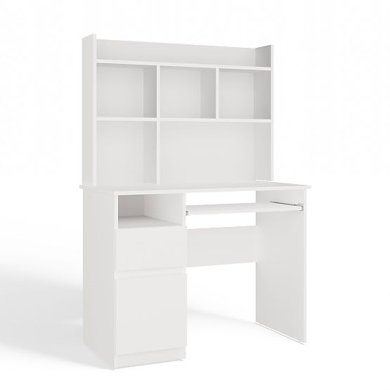 PORTO Left Desk with Top Matte White Drawer Shelves for Office Room