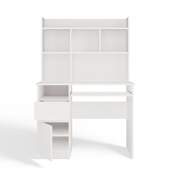 PORTO Left Desk with Top Matte White Drawer Shelves for Office Room