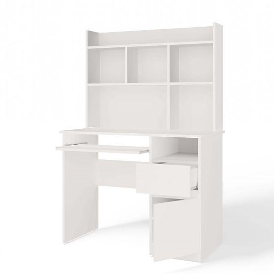 PORTO Right Desk with Extension White Matte Drawer Shelf for Office Room