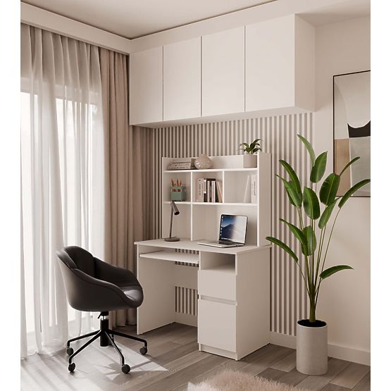 PORTO Right Desk with Extension White Matte Drawer Shelf for Office Room