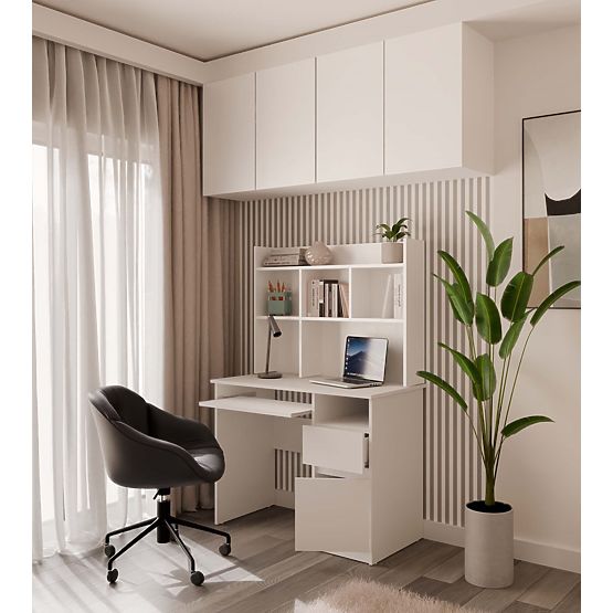 PORTO Right Desk with Extension White Matte Drawer Shelf for Office Room