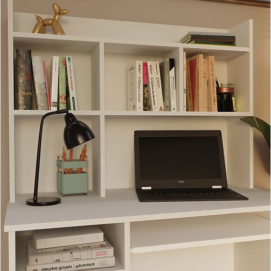 PORTO Right Desk with Extension White Matte Drawer Shelf for Office Room