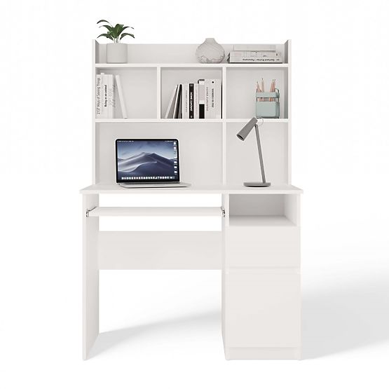 PORTO Right Desk with Extension White Matte Drawer Shelf for Office Room