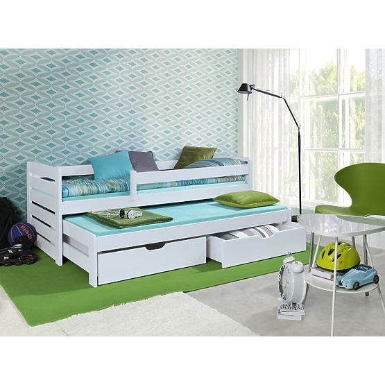Children's Bed with Trundle and Guardrail Praktik - White