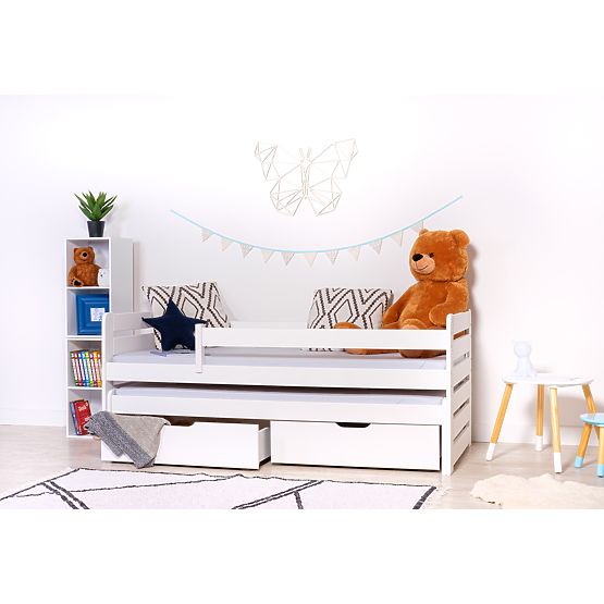 Children's Bed with Trundle and Guardrail Praktik - White