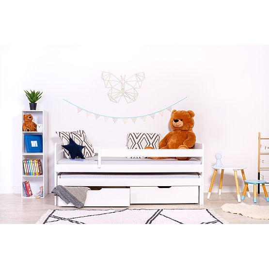 Children's Bed with Trundle and Guardrail Praktik - White