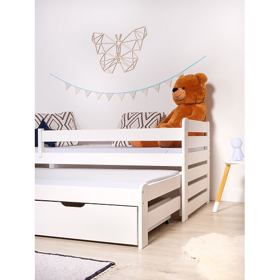 Children's Bed with Trundle and Guardrail Praktik - White