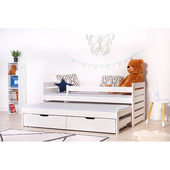 Children's Bed with Trundle and Guardrail Praktik - White