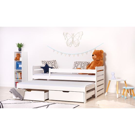 Children's Bed with Trundle and Guardrail Praktik - White