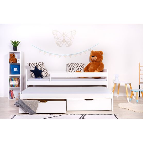Children's Bed with Trundle and Guardrail Praktik - White