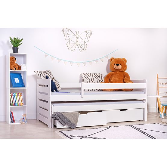 Children's Bed with Trundle and Guardrail Praktik - White