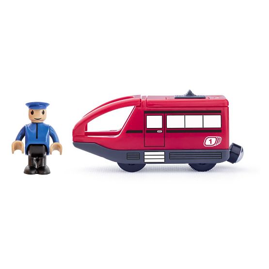 Red Battery-Powered Locomotive with Engineer