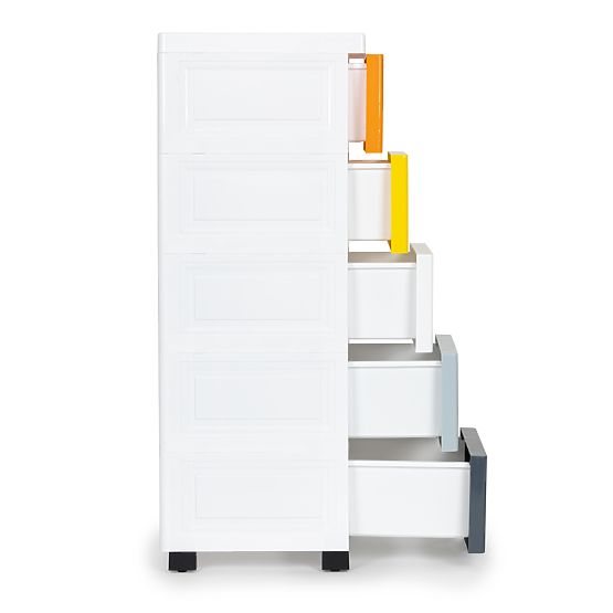Shelf with 5 Pull-Out Drawers, Legs with Wheels ModernHome