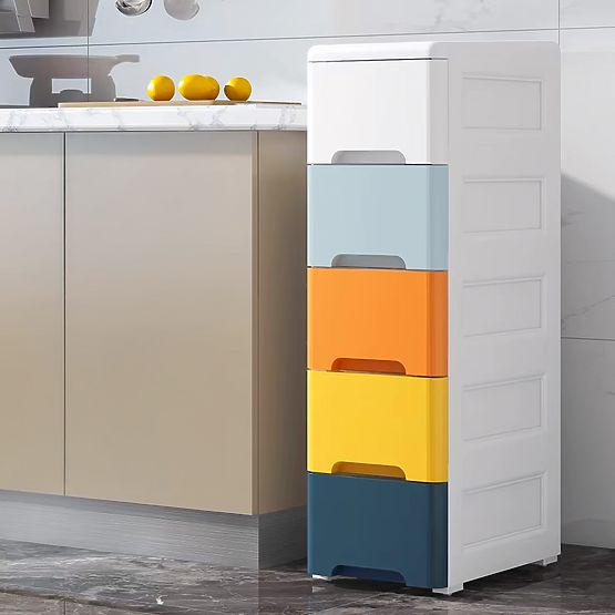 Shelf with 5 Pull-Out Drawers, Legs with Wheels ModernHome