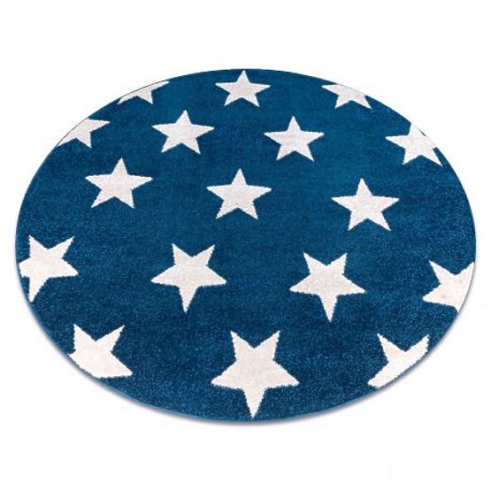 Round Carpet SKETCH - FA68 Moroccan Clover, Grid, Blue White - Stars