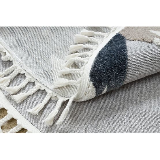 Round Carpet YOYO EY81 Gray/White - Bear, Mountains for Children, Structural, Sensory Fringes