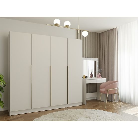 SENSO 4D WARDROBE 200 CM 4 DOORS GOLD HANDLES FOR LIVING ROOM BEDROOM CASHMERE BEIGE