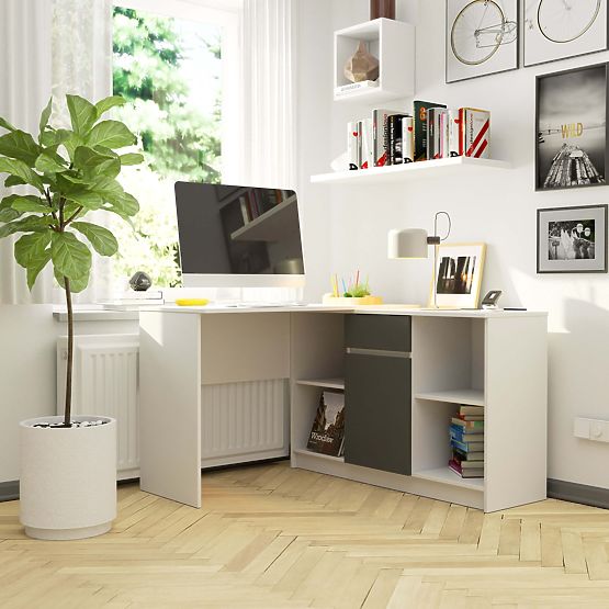 SET CLP B-17 CHEST OF DRAWERS + DESK PK WHITE / GRAY