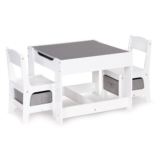 Set of children's table and 2 gray chairs