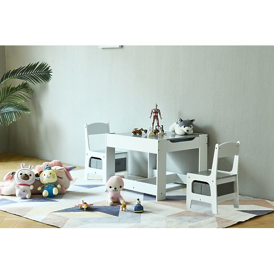Set of children's table and 2 gray chairs